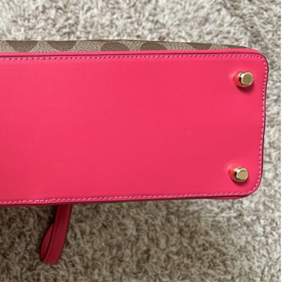 Coach Signature Katy Satchel in Khaki Electric Pink - Picture 9 of 10